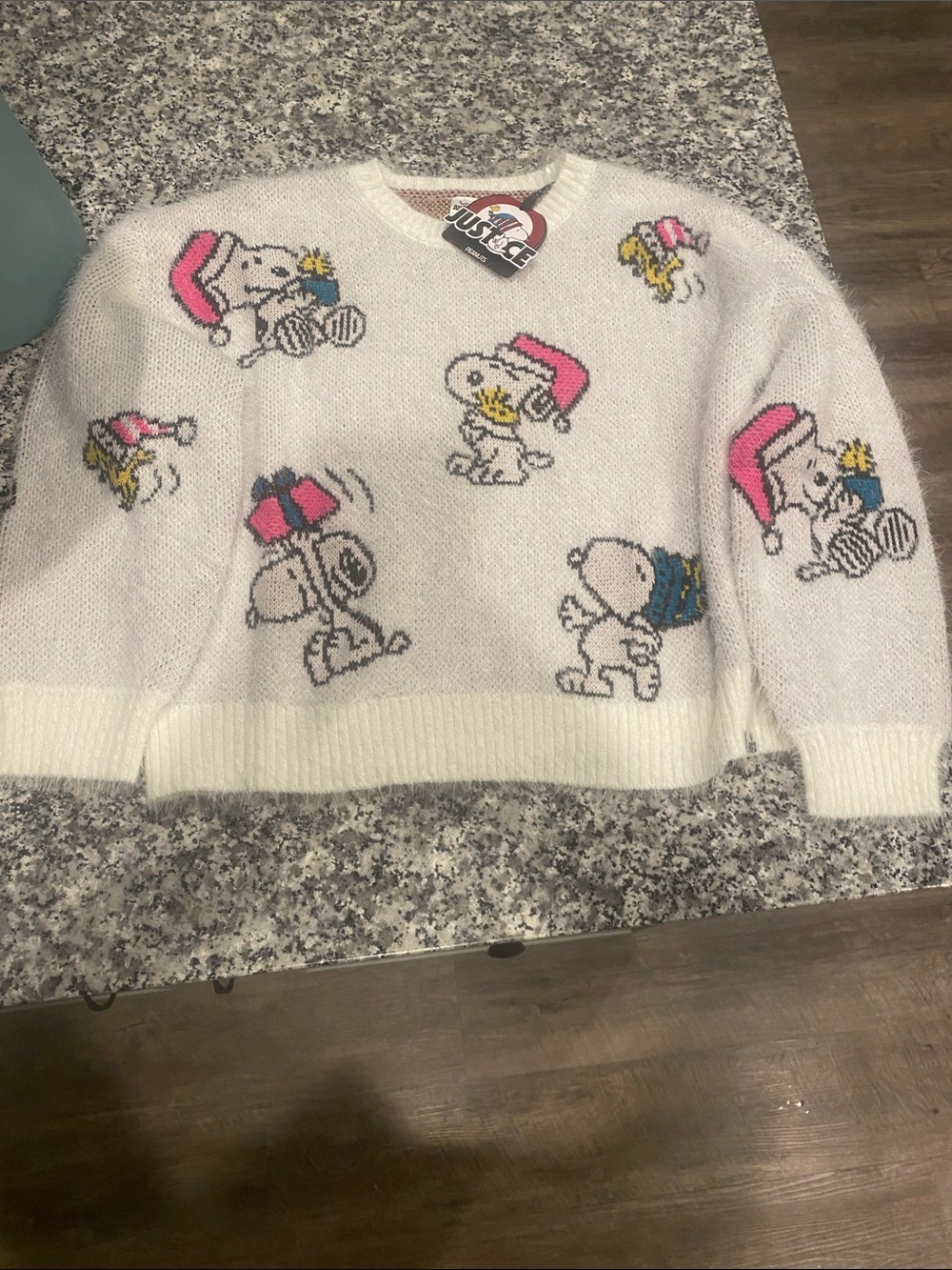 NWT JUSTICE Girl’s Peanuts Snoopy Woodstock furry Holiday Sweater